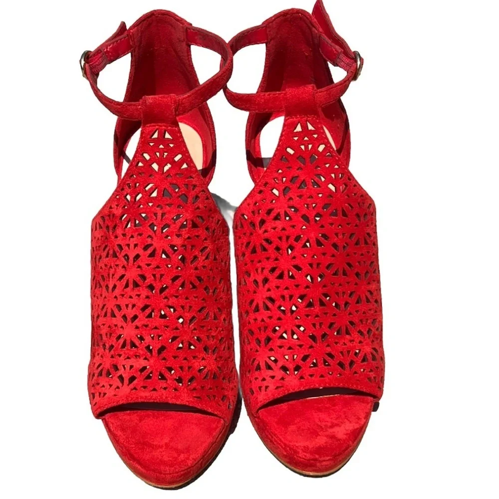 Aldo Suede Vizzola Vibrant Red Cutout Heels EUC 10
